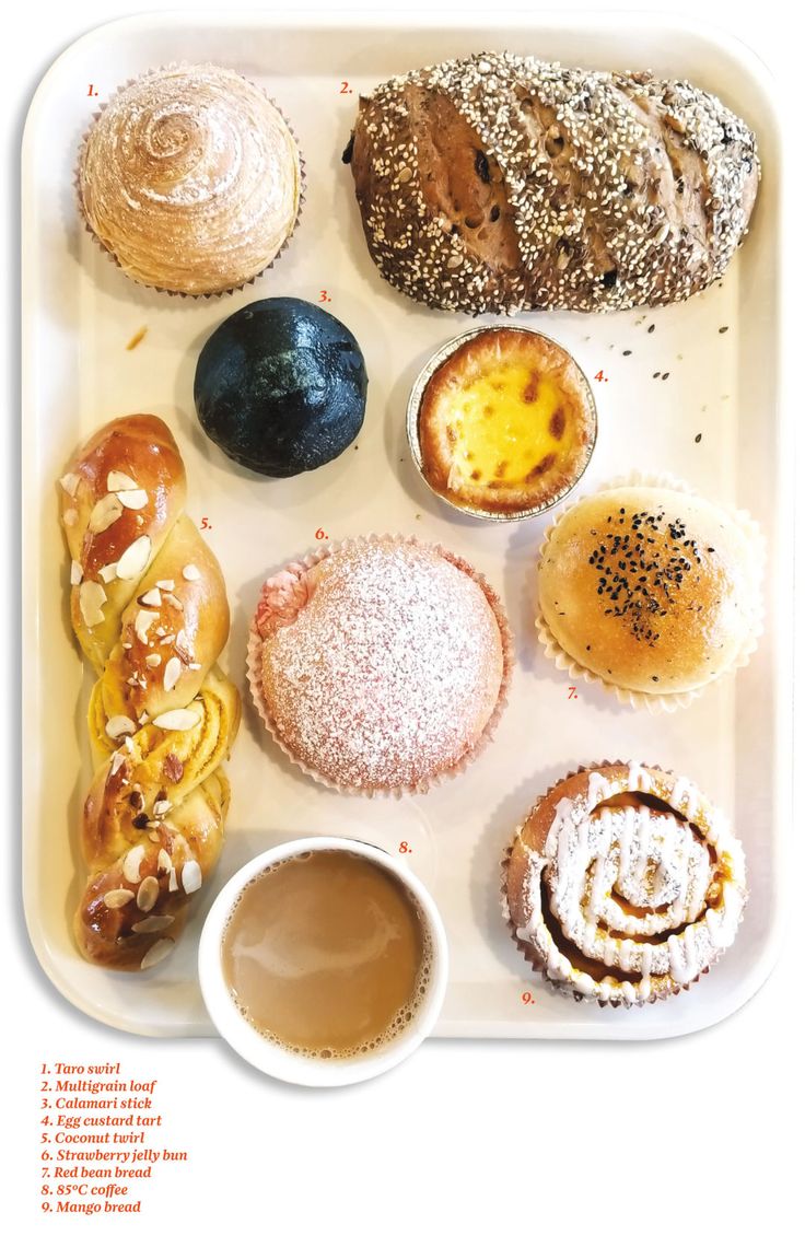 there are many different types of pastries on this tray