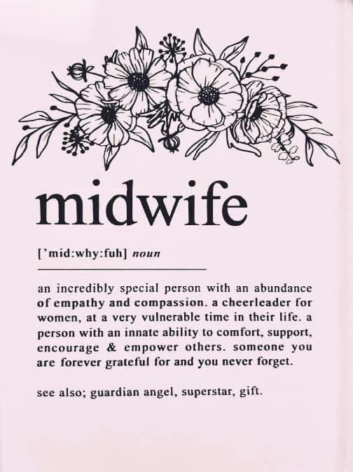 the back side of a book with flowers and words on it that say midwife