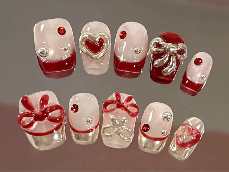 Christmas Jelly Nails, Christmas Douyin Nails, Red Nails Douyin, Christmas Nails Douyin, Christmas Nail Aesthetic, Christmas Coquette Nails, Douyin Christmas Nails, Red Douyin Nails, Red Coquette Nails