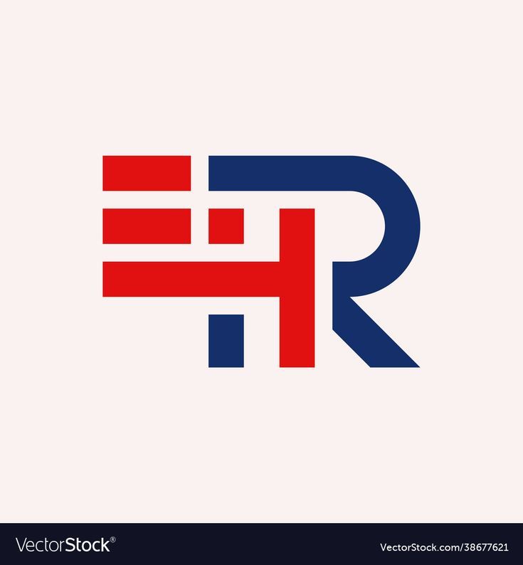 the letter r is made up of red and blue stripes on a white background,