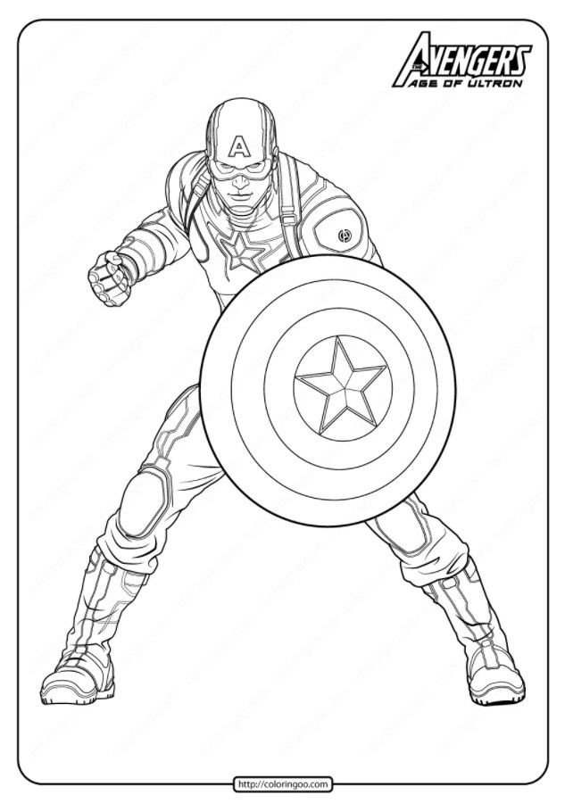 the captain america coloring page is shown in black and white, with an image of the shield