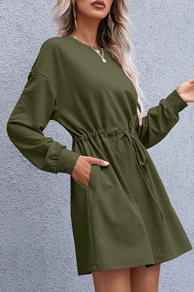 Fashion Casual Split Joint O Neck Waist Skirt Dresses Dress Sleeve Length, Ruffles Fashion, Womens Clothing Stores, Loose Dress, Pocket Dress, Types Of Skirts, Latest Fashion For Women, Long Sleeve Maxi Dress, Long Maxi Dress