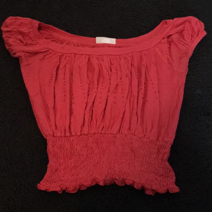 Small Jewels On It, Size Small. Adorable, And Great Condition! Stretch Red Top For Spring, Red Stretch Tops For Spring, Stretch Red Tops For Spring, Casual Red Crop Top, Red Stretch Summer Tops, Red Stretch Cotton Blouse, Red Short Sleeve Casual Crop Top, Casual Red Stretch Crop Top, Casual Red Tops For Spring