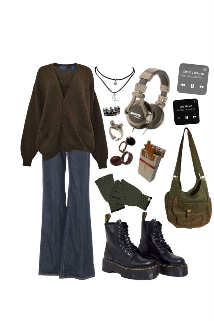 Thrift Shop Outfit, Grunge Cardigan, Grunge Fits, Outfit Grunge, Emo Y2k, Downtown Outfits, Earthy Outfits, Y2k Goth, Thrift Shop