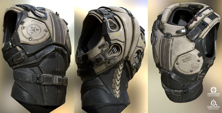 three different views of the back and side of a motorcycle helmet, both with protective gear