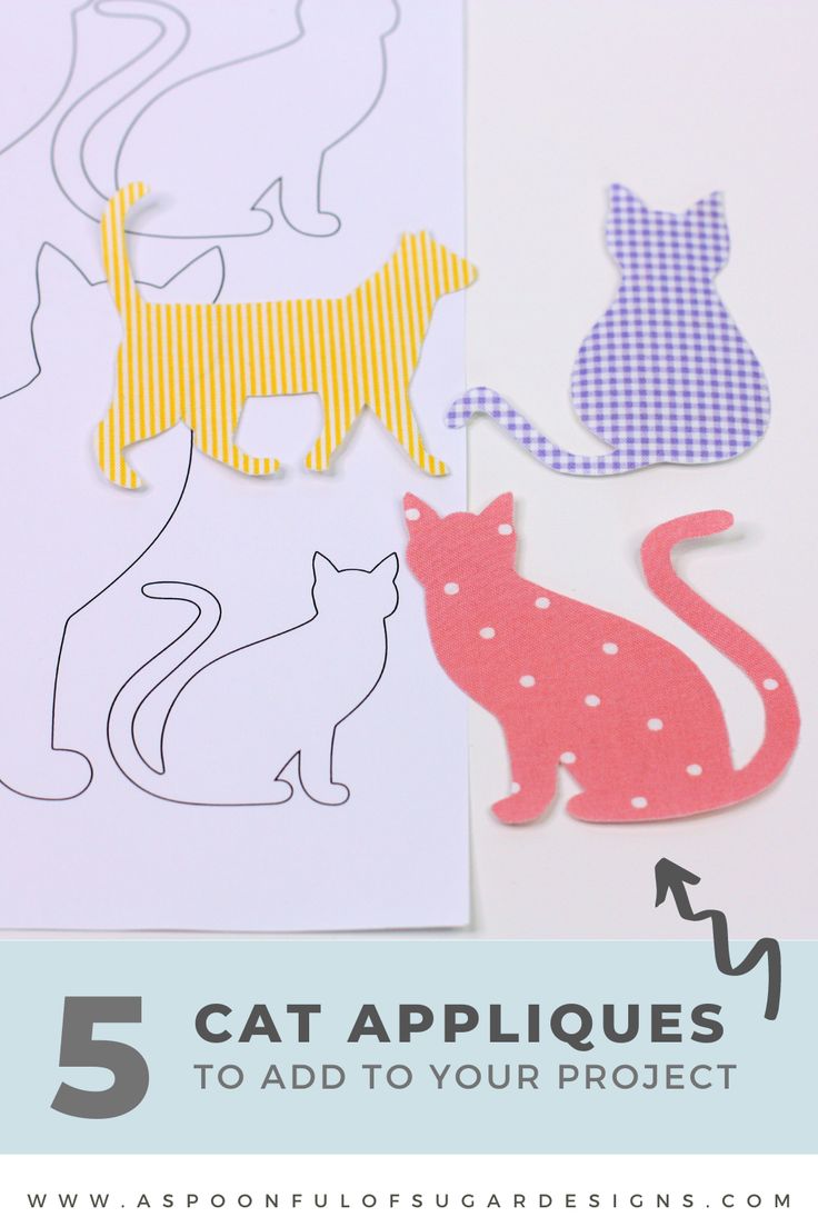 5 cat appliques to add to your project with text overlay that reads, 5 cat appliques to add to your project