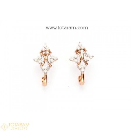 Rose Gold Polish Diamond Earrings For Women In 18K Gold - 235-DER1085 - Buy this Latest Indian Gold Jewelry Design in 3.150 Grams for a low price of  $542.90 Indian Diamond Earrings, Drop Earrings Diamond, Diamond Jhumkas, Indian Gold Jewellery Design, Stud Earrings Diamond, Indian Gold Jewelry, South Indian Style, Diamond Earrings For Women, Diamond Earrings Design