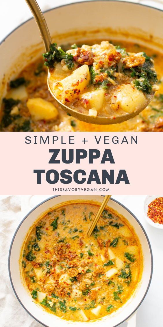 the recipe for zupa toscana is shown in two pictures