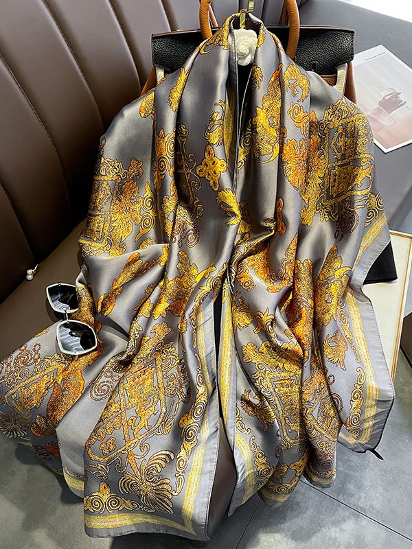 Printed Sun Protection Shawl & Scarf GRAY-One_size Beach Hijab, Beach Scarf, Long Silk Scarf, Spring Summer Autumn Winter, Chic Scarves, Branded Scarves, Polyester Scarf, Scarf Material, Beach Wrap