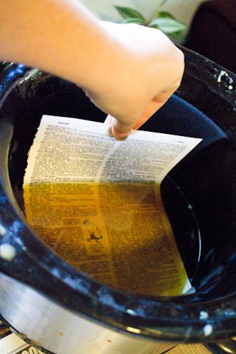 a person is reading an open book in a black toilet bowl with the lid up