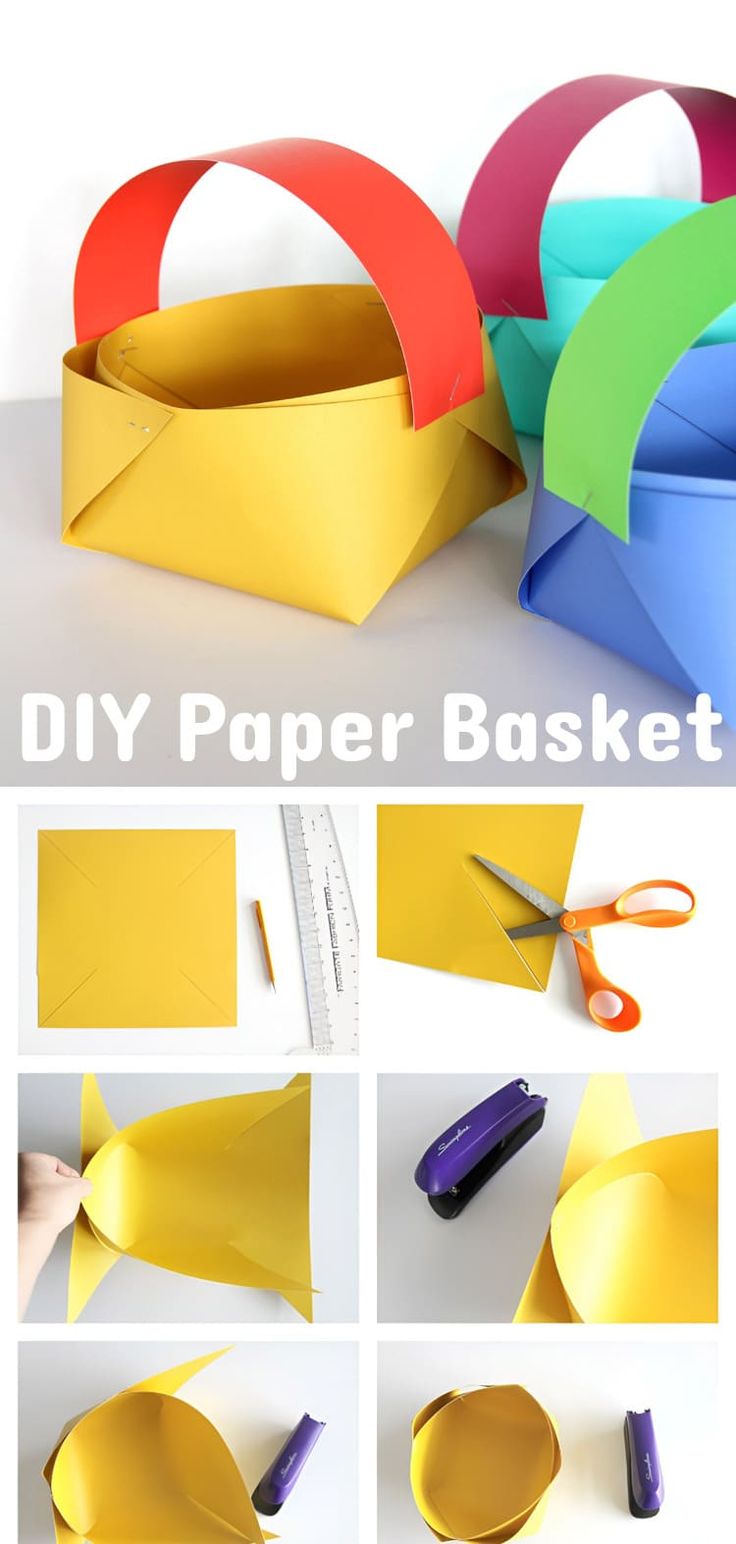 How to Make a Paper Basket Paper Baskets For Easter, Easy Paper Easter Baskets, How To Make Easter Baskets Out Of Paper, Preschool Basket Craft, Easter Baskets Craft, Easter Egg Basket Craft, Basket Diy Paper, Basket Out Of Paper, Construction Paper Basket