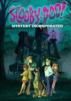 scooby doo mystery incorporated is on the cover of an animated book with three people standing in front of a creepy house