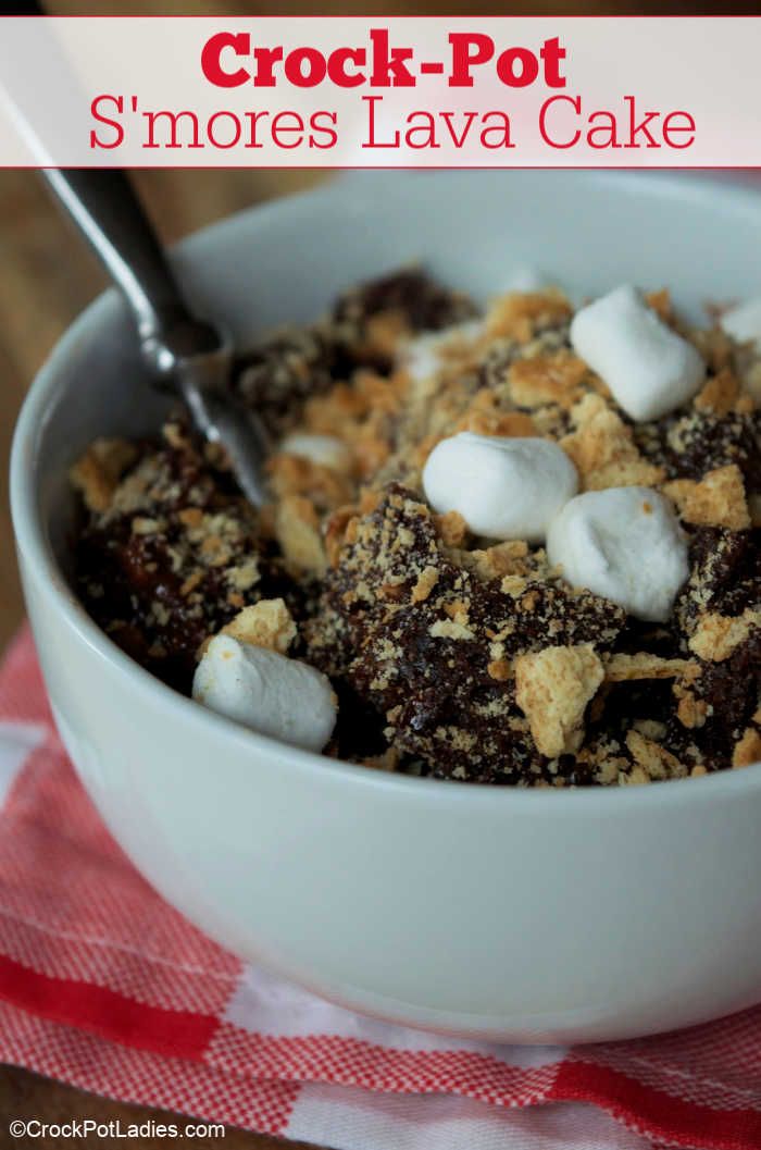 a bowl filled with marshmallows and chocolate crock pot s'mores lava cake