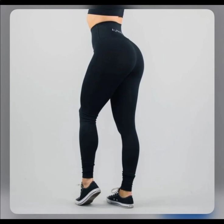 Alphalete Blk Leggings Never Worn No Tag Black High-cut Leg Bottoms For Sports, Black High-cut Leg Sports Bottoms, High Rise Black Athleisure Bottoms, Black High Rise Athleisure Bottoms, Black Compression Bottoms For Athleisure, High Waist Black Sportswear Bottoms, Black Stretch Sportswear Bottoms, High-waist Fitted Squat-proof Leggings, High Waist Fitted Squat Proof Leggings