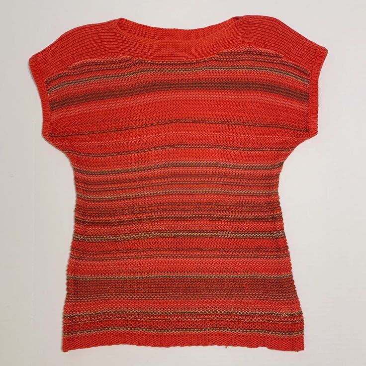 C Apparel Cap Sleeve Sweater. Coral/Orange Color With Stripes. 100% Cotton. Perfect For Spring/Summer. Nwt. Size Small, Measurements Laying Flat 18.5” Pit To Pit, 25.5” Shoulder To Hem. Casual Orange Tops For Vacation, Orange Knitted Crew Neck Top, Orange Knitted Summer Tops, Summer Orange Knitted Tops, Casual Burnt Orange Tops For Spring, Orange Knit Vacation Top, Orange Knit Top For Vacation, Red Knitted Casual Tops, Orange Knit Beach Top