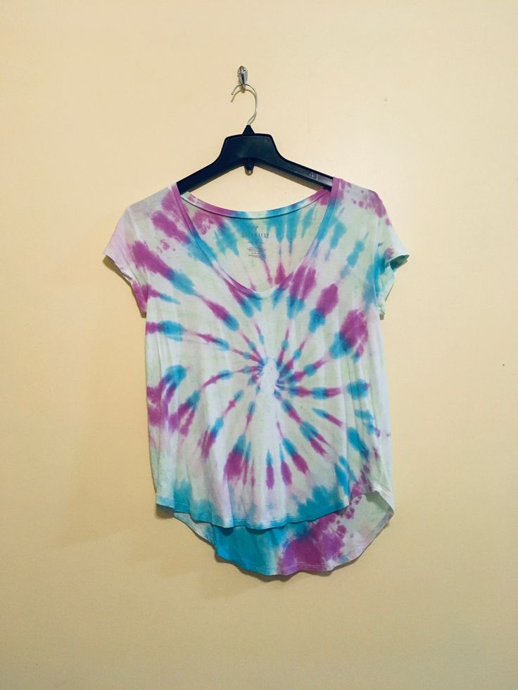 Hand tie dyed top size small, very soft Blue Casual Watercolor Print Top, Blue Casual Top With Watercolor Print, Casual Blue Watercolor Print Top, Spring Tie-dye Tops With Watercolor Print, Spring Tie Dye Top With Watercolor Print, Spring Tie-dye Washed T-shirt, Spring Washed Tie Dye T-shirt, Casual Tie Dye Watercolor Print Top, Summer Acid Wash V-neck Top