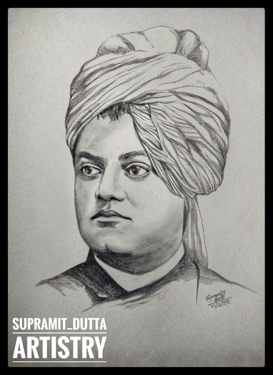 a pencil drawing of a man with a turban on his head and the caption says, supramit dutta artistry