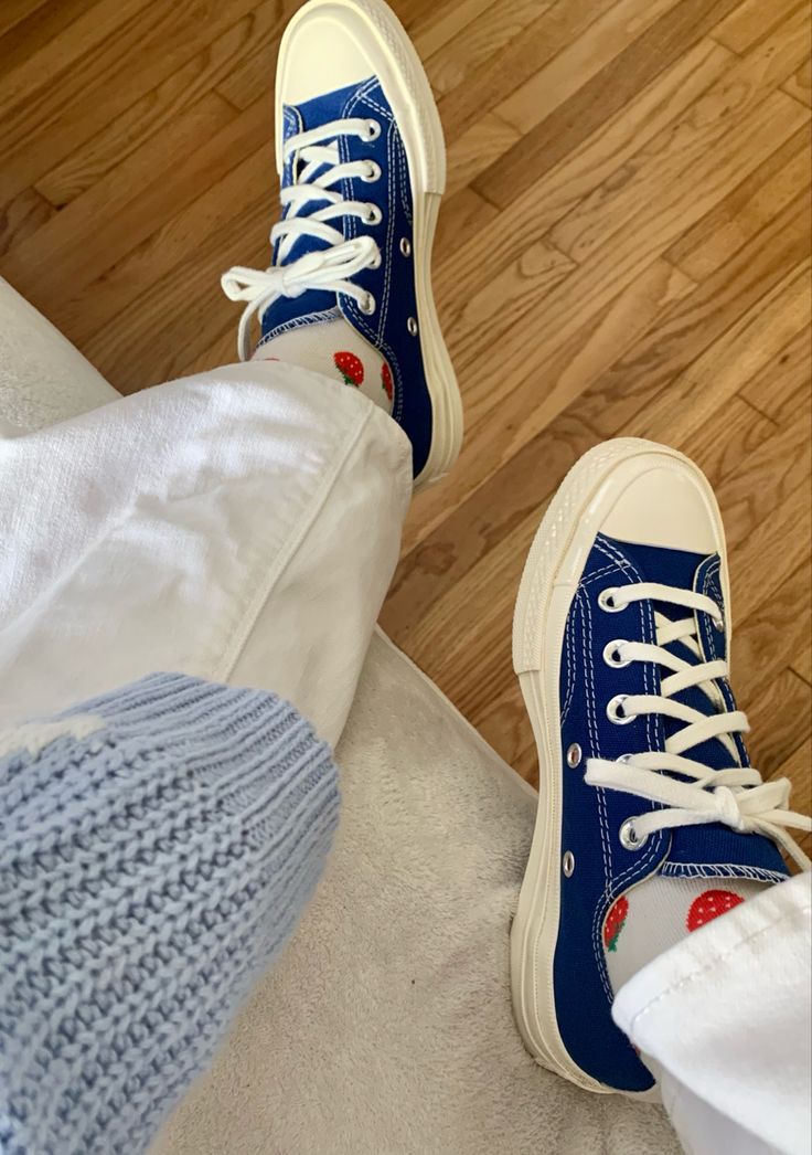 Blue Comme Des Garcons Converse, Blue Cdg Converse Outfit, Converse Comme Des Garcons Outfit, Comme Des Garcons Outfit, Cdg Converse Outfit, Blue Converse Shoes, Converse Socks, Cdg Converse, Grey Converse