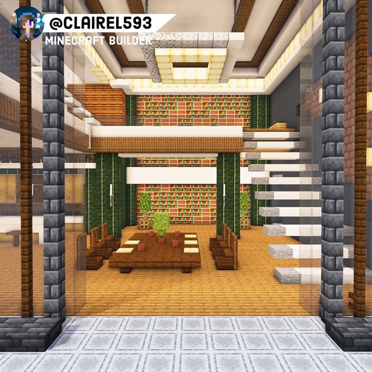 the interior of a modern house in minecraft