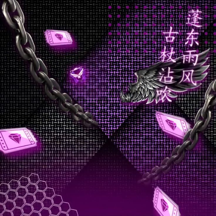 an abstract purple background with symbols and chains