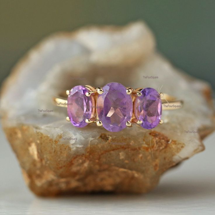 14K Gold Ring, Natural Gemstone Studded Ring, Dainty Wedding Ring, Three Oval Amethyst Gemstone Engagement Ring, Gemstone Ring For Women Her, Oval Ring, 14k Gold Ring Handmade Jewelry , Minimalist Fine , Daily Wear Band Ring .  Great Gift For Christmas, Cyber Sale, Cyber Monday and Black Friday. Also available in Yellow Gold, Rose Gold and White Gold. Ring Size : US 7 (Resizable and charges apply above US 8) Please specify your ring size while ordering. Make Special customize For Black Friday, C Classic Purple Ruby Wedding Ring, Purple Sapphire Ring In 14k Gold For Wedding, Purple Oval Birthstone Ring, Oval Three Stone Crystal Promise Ring, Oval Amethyst Ring With Accent Stones For Anniversary, Oval Amethyst Ring With Accent Stones In 14k Gold, 14k Gold Oval Amethyst Ring With Accent Stones, Oval Amethyst Rings In Yellow Gold, Classic Oval Amethyst Ring For Wedding