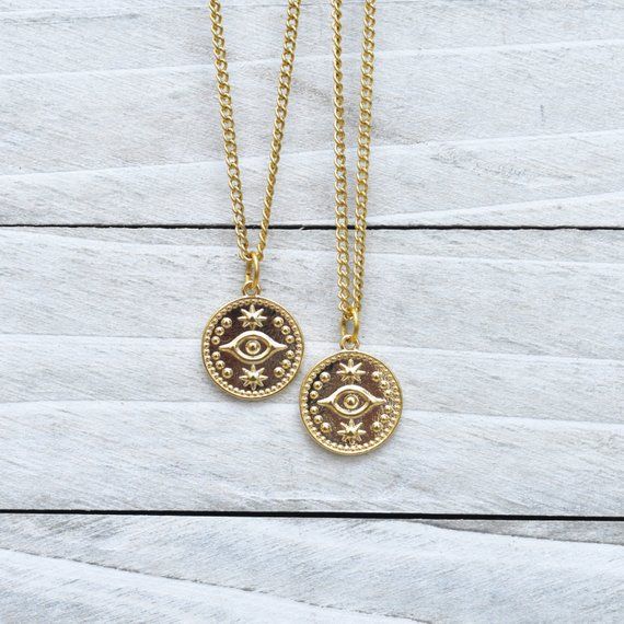 VISION COIN/// Gold Plated Eye Star Coin Charm Stainless Steel Chain Simple Layering Pendant Necklac Eye Symbol, Coin Design, Gold Coin Necklace, Star Chain, Blue Sodalite, Gold Coin, Coin Jewelry, Eye Design, Coin Necklace