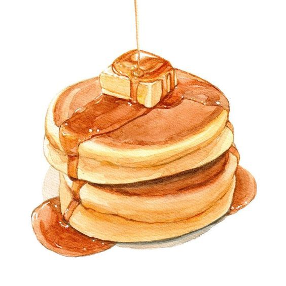 a drawing of some pancakes with syrup on top and butter being drizzled over them