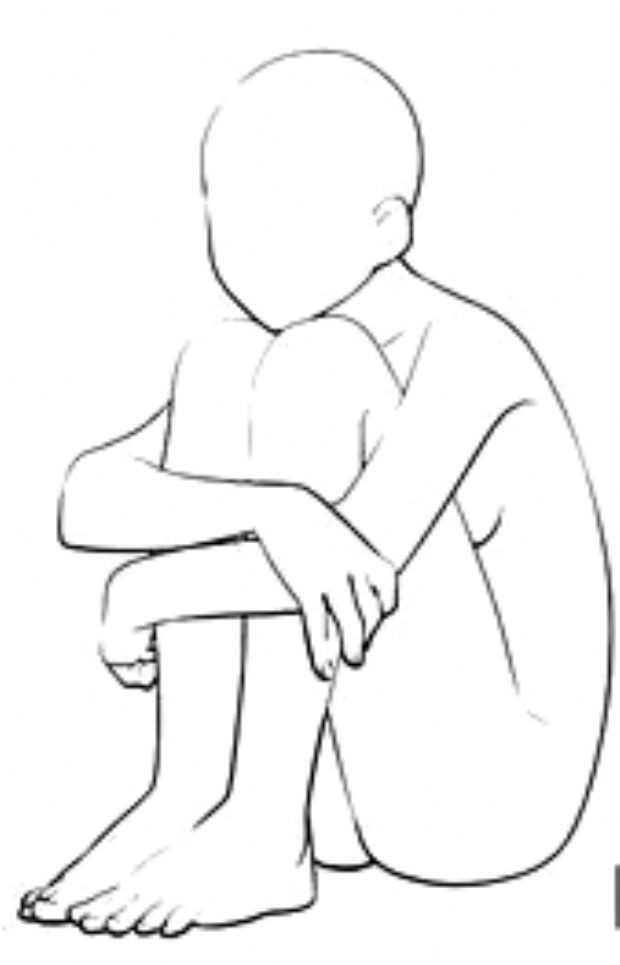 a drawing of a person sitting on the ground with their arms crossed and legs crossed