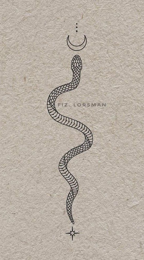 a drawing of a snake with a crescent on it's head and the words, `