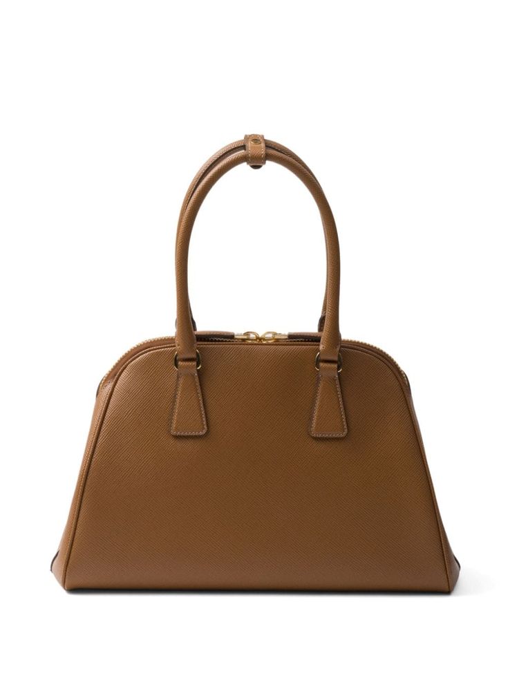 Prada Medium Saffiano Leather Tote Bag - Farfetch Prada Bag Saffiano, Prada Leather Tote, Prada Tote Bag, Prada Saffiano, Prada Leather, Iconic Bags, Orange Bag, Brown Bags, Logo Stamp