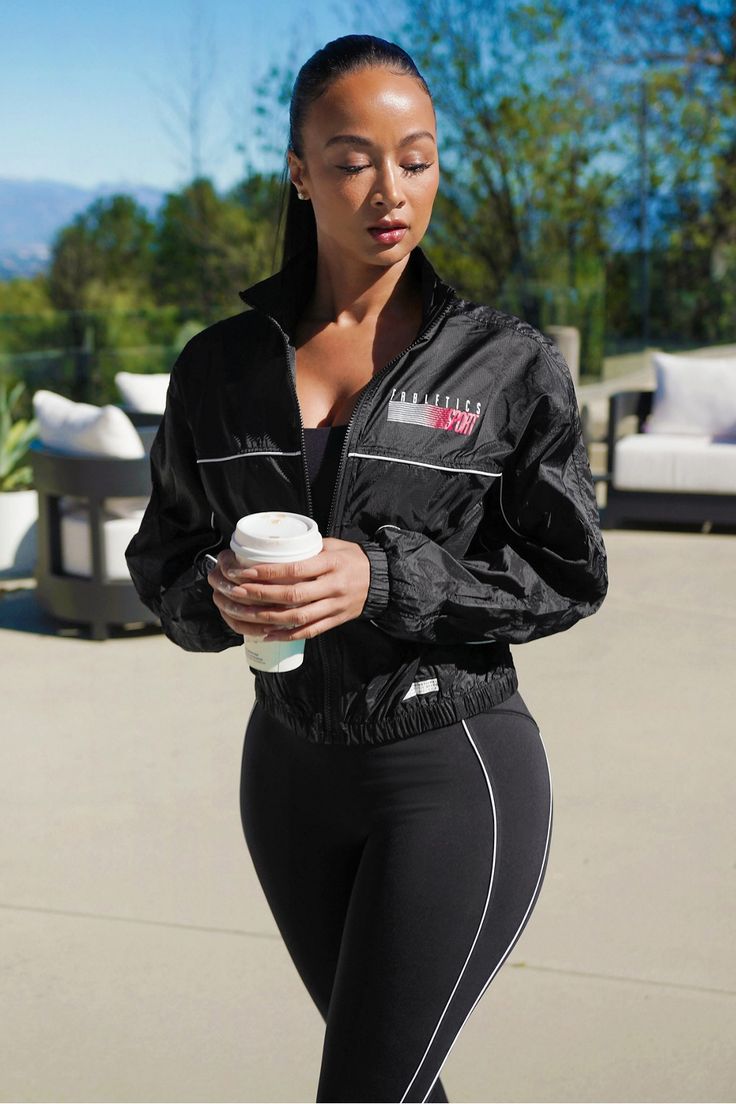 Payton Woven Jacket Fabletics black female Activewear >> Womens >> Jackets & Outerwear >> Jackets regular Training Woven nylon jacket with full zipper. Female Activewear, Womens Jackets, Woven Jacket, Sporty Look, Go Out, Work Out, Active Wear For Women, Outerwear Jackets, Going Out