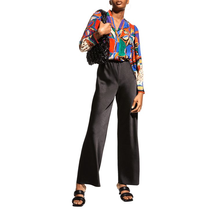 Kobi Halperin "Jojo" blouse in a bold print. V neckline. Long sleeves; button cuffs. Pleated shoulders. Relaxed silhouette. Silk. Dry clean. Imported. Kobi Halperin, Printed Silk Blouses, Printed Silk, V Neckline, Bold Prints, Bergdorf Goodman, Silk Blouse, Silk Printing, Cropped Pants