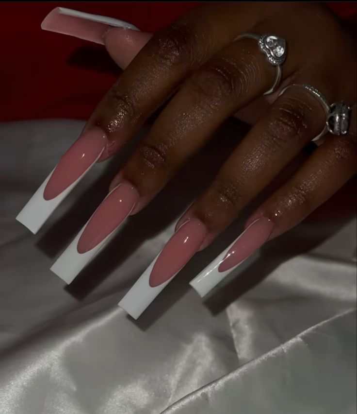 Nails 2023 Trends Square Long, Frenchies Nails Long, Long Classy Nails Simple, Long Square Nails Designs Bling, Long Frenchies Acrylic Nails, Square Long French Tip Nails, Easy Long Nails, French Tip On Long Nails, Simple Xl Nails