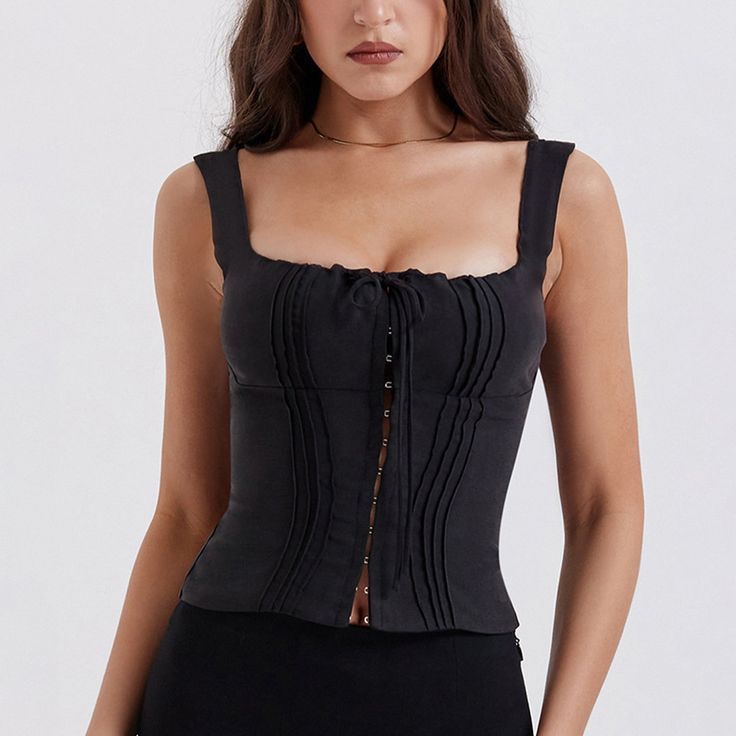 It has a curved square neckline in a relaxed silhouette and features a shaped bust.We love how the threaded ties can be tied as loose as you like for the perfect fit and the hook and eye fasteners to the front can be worn as open as you dare. It's fully lined for comfort. WHERE TO WEAR:Romantic dinner dates. champagne with the girls. strolling the farmer's markets. bottomless brunches. vacays.UNDERWEAR SOLUTION:Add a balconette bra if required.Gentle Dry Clean Only. Low Cut Bodysuit, Womens Tankini Tops, Tropical Print Shirt, Bottomless Brunch, Floral Corset, Womens Tankini, Corsets And Bustiers, Corset Crop Top, Sleeveless Pullover