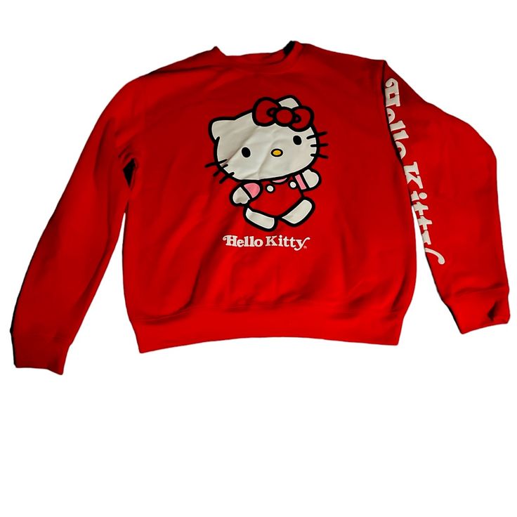 Hello Kitty Sweatshirt, Size M,Nwt Hello Kitty Print Top For Winter Streetwear, Cute Red T-shirt For Winter, Cute Red Crew Neck Top, Hello Kitty Print Crew Neck Top For Streetwear, Hello Kitty Print Crew Neck Tops For Fall, Cute Red Long Sleeve Tops, Cute Red Sweatshirt For Fall, Trendy Red Sweater With Graphic Print, Cute Red Crew Neck Sweatshirt