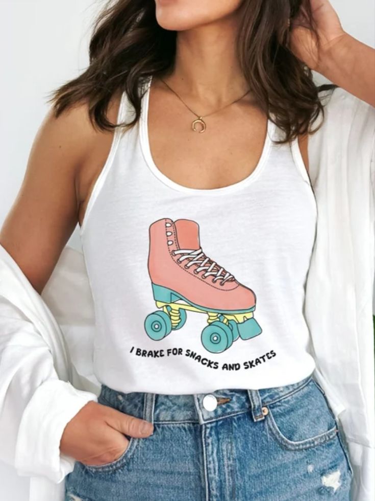 ROLLER SKATE Tank Top, Workout Women's Racerback,  Skating Gift, Adult Skater, Retro Nostalgia Roller Skater Aesthetic, Aesthetic Skate, Skater Girl Aesthetic, Chilling At The Beach, Roller Skating Outfits, Disco Aesthetic, Chic Lifestyle, Roller Skating Party, Roller Skaters