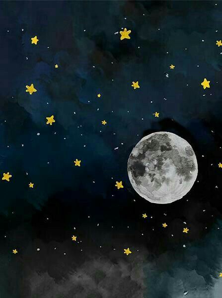 the full moon is shining brightly in the night sky with many stars all over it