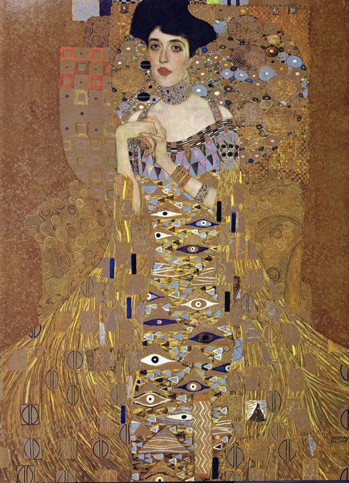 a painting of a woman in a gold dress