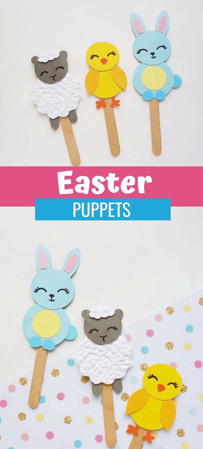 popsicles decorated to look like farm animals and sheeps with the words easter puppets on them