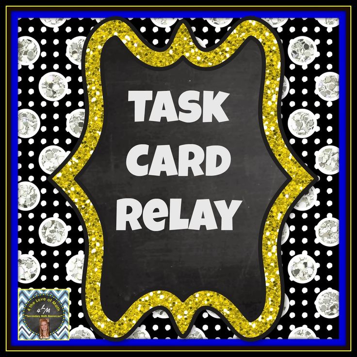 a black and white polka dot background with the words task card relay written in gold glitter