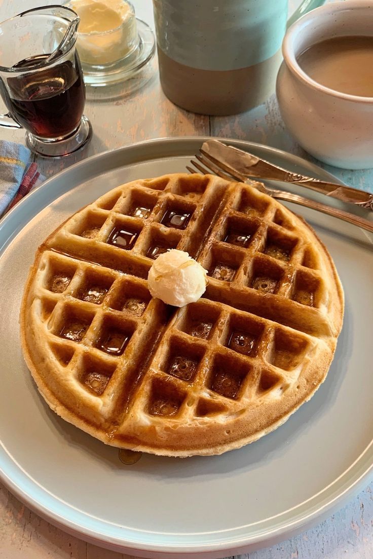 A Belgian waffle with butter and syrup on top. Fluffiest Pancakes, My Country Table, Make Waffles, Buttermilk Waffles, Country Table, Homemade Buttermilk, Breakfast Waffles, How To Make Pancakes, Pancakes And Waffles