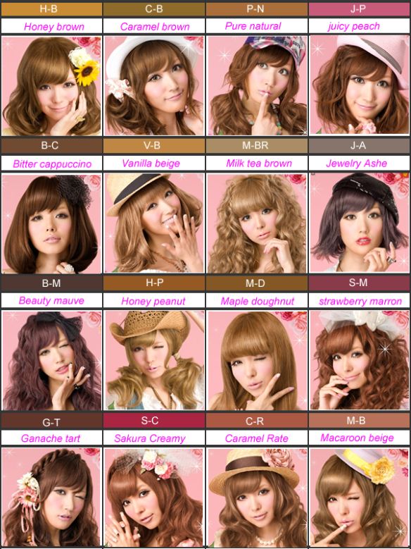 Palty colors Hair Color Japanese, Japanese Hair Color, Hair Color Names, Harajuku Hair, Gyaru Hair, Hair Color Asian, Hair Color Chart, Hair Magazine, Gyaru Fashion