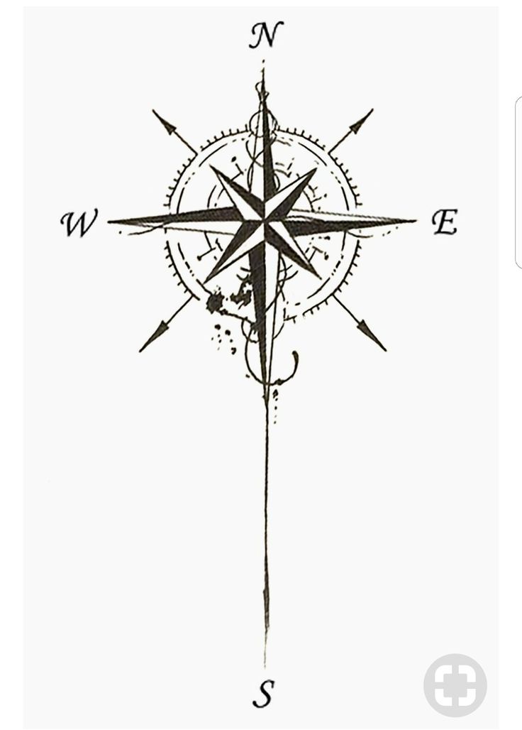 a black and white drawing of a compass on a white background with the letter s below it