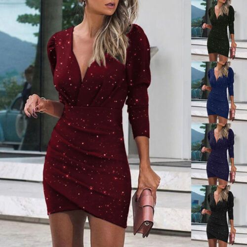 Top Rated Womens Glitter V Neck Bodycon Xmas Party Evening Cocktail Mini Wrap Dress Sexy, Fashion Women's Dresses Glitter Party Dress, Valentines Day Outfits, Lingerie Design, Pencil Skirt Dress, Womens Fall Dress, Party Dress Long Sleeve, Women Long Sleeve Dress, Mini Party, Printed Bodycon Dress