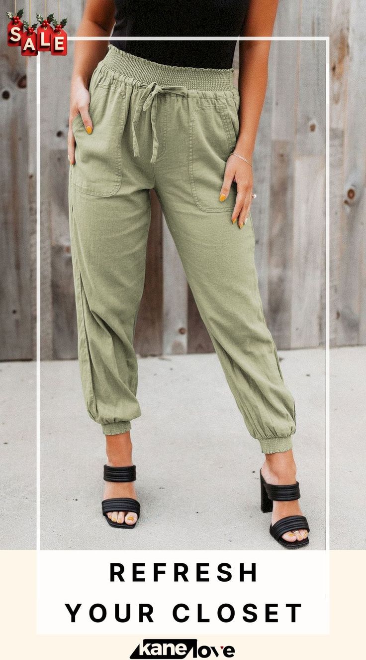 Khaki Elastic Waist Jogger Pants with Pocket Casual Stretch Cargo Pants For Summer, Casual High-waisted Cargo Pants For Day Out, Spring Khaki Loungewear Pants, Summer Stretch Cargo Pants With Tapered Leg, Trendy Khaki Pants With Elastic Waistband, Trendy Relaxed Fit Summer Joggers, Casual Sweatpants With Pockets For Spring, Spring Khaki Harem Pants With Elastic Waistband, Casual Harem Pants With Elastic Waistband For Spring