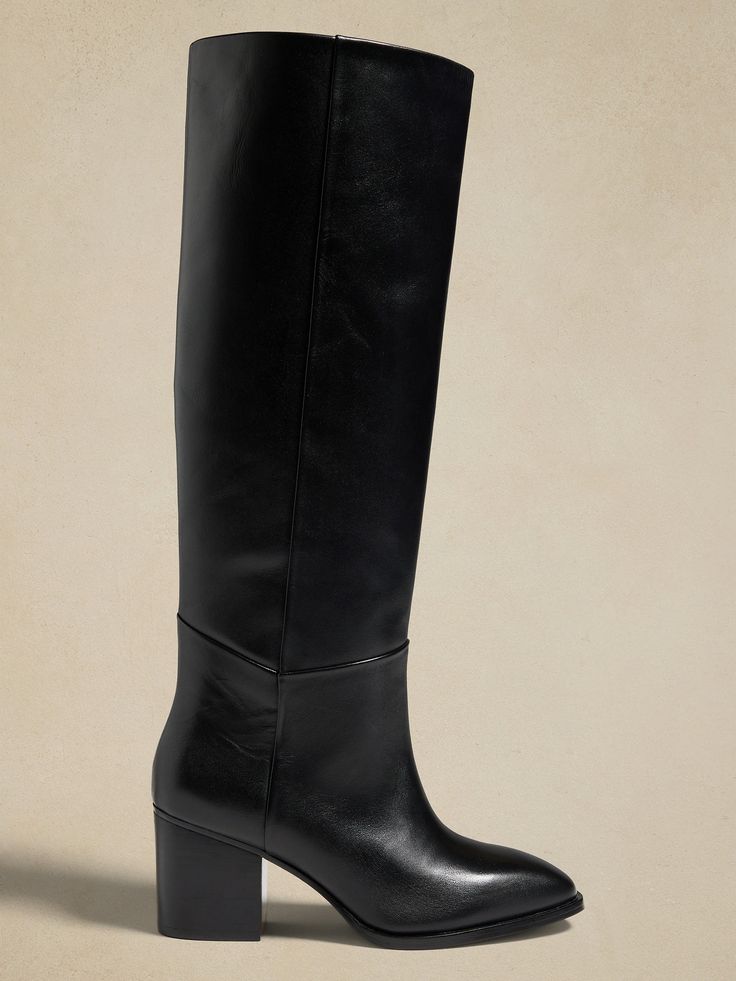 Leather Tall Shaft Boot | Banana Republic Factory Slim Calf Boots, Outfit Pull, Slim Calves, Tailored Skirt, Relaxed Outfit, Banana Republic Factory, Style And Grace, Tall Boots, Christmas List