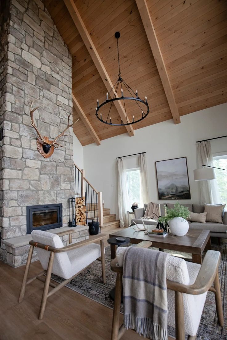 a living room filled with furniture and a fire place