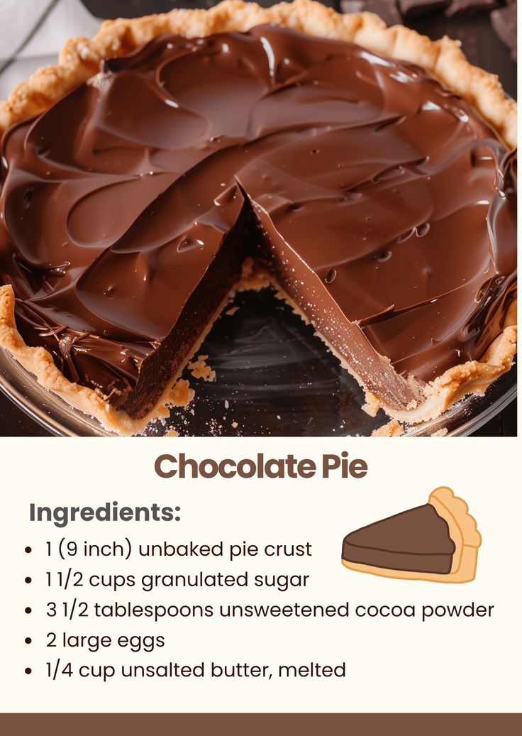 a chocolate pie is shown with instructions for how to make it