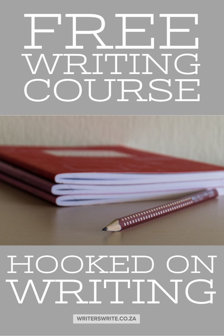 a notebook and pen sitting on top of a desk with the text free writing course hooked on writing