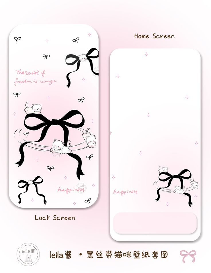 the back and side of a phone case with black bows on it